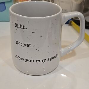 Source Unknown White Speckled Mug with Fun Text